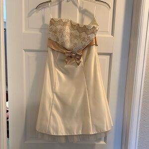 Juniors Cream Dress with Gold Accents